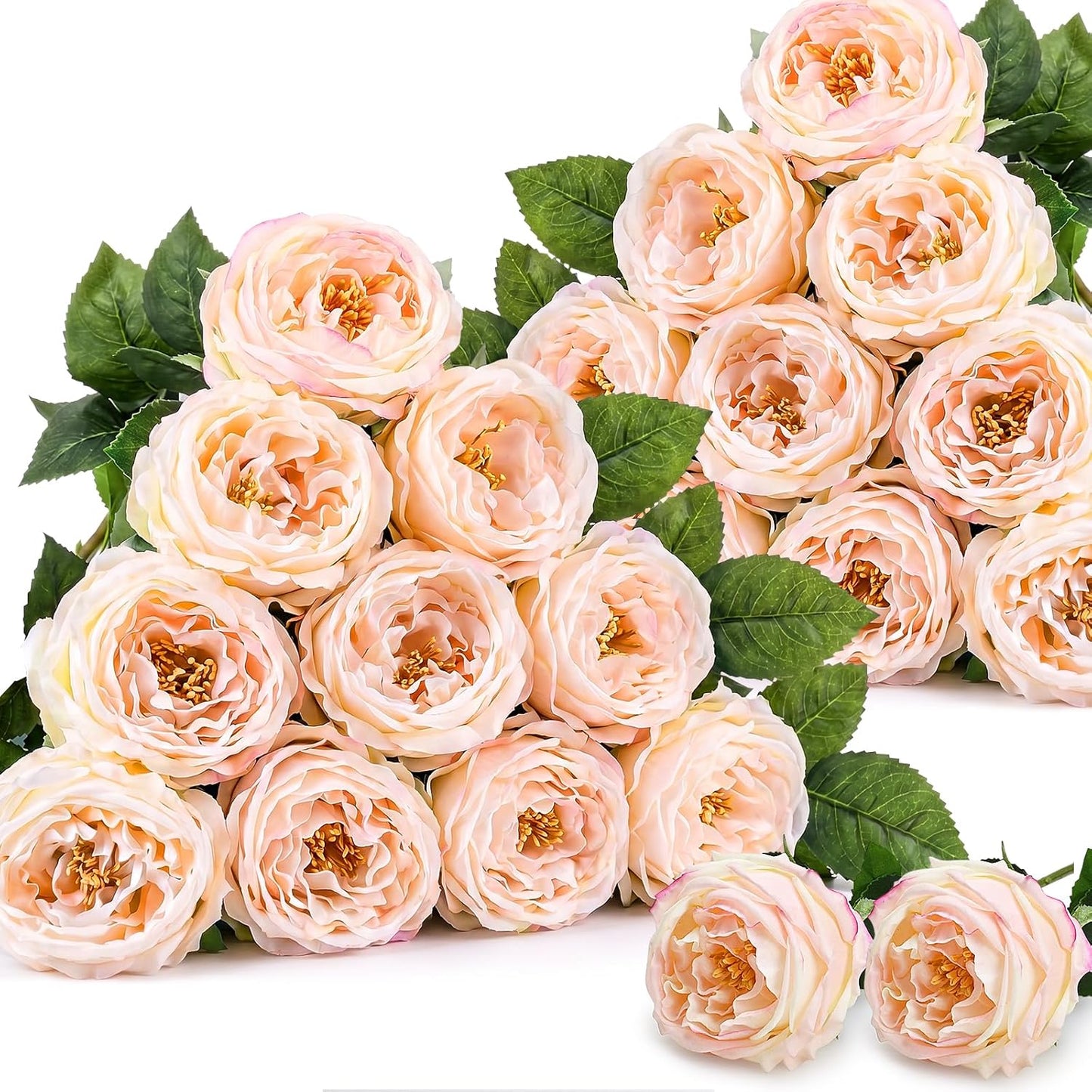 20PCS Real Touch Peonies Artificial Flowers - Light Pink Big Bloom Luxurious Look Real Fake Austin Rose with Stems for Vase Arrangement Home Decor