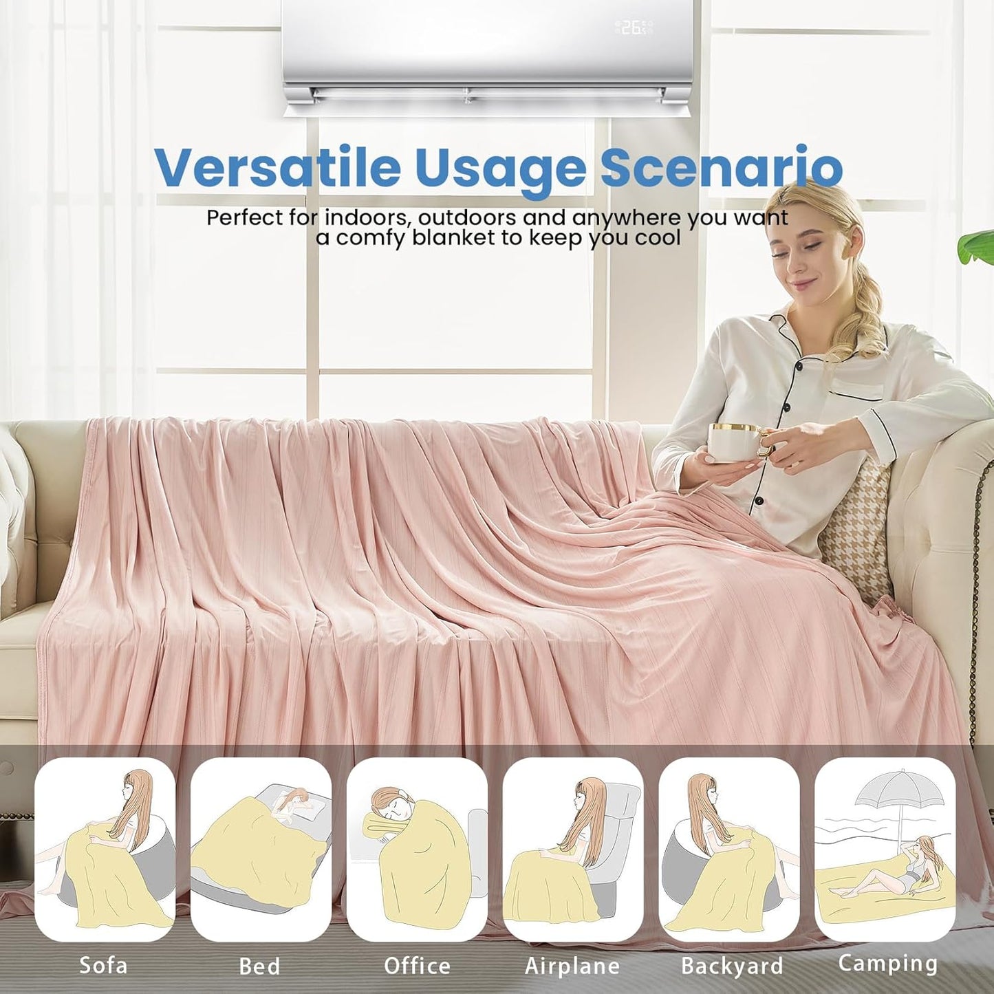 OIGAE Cooling Blanket for Hot Sleepers - Soft & Lightweight Summer Cold Blanket for Night Sweats | Perfect for Bed, Couch, Sofa (Pink, 50" x 70")