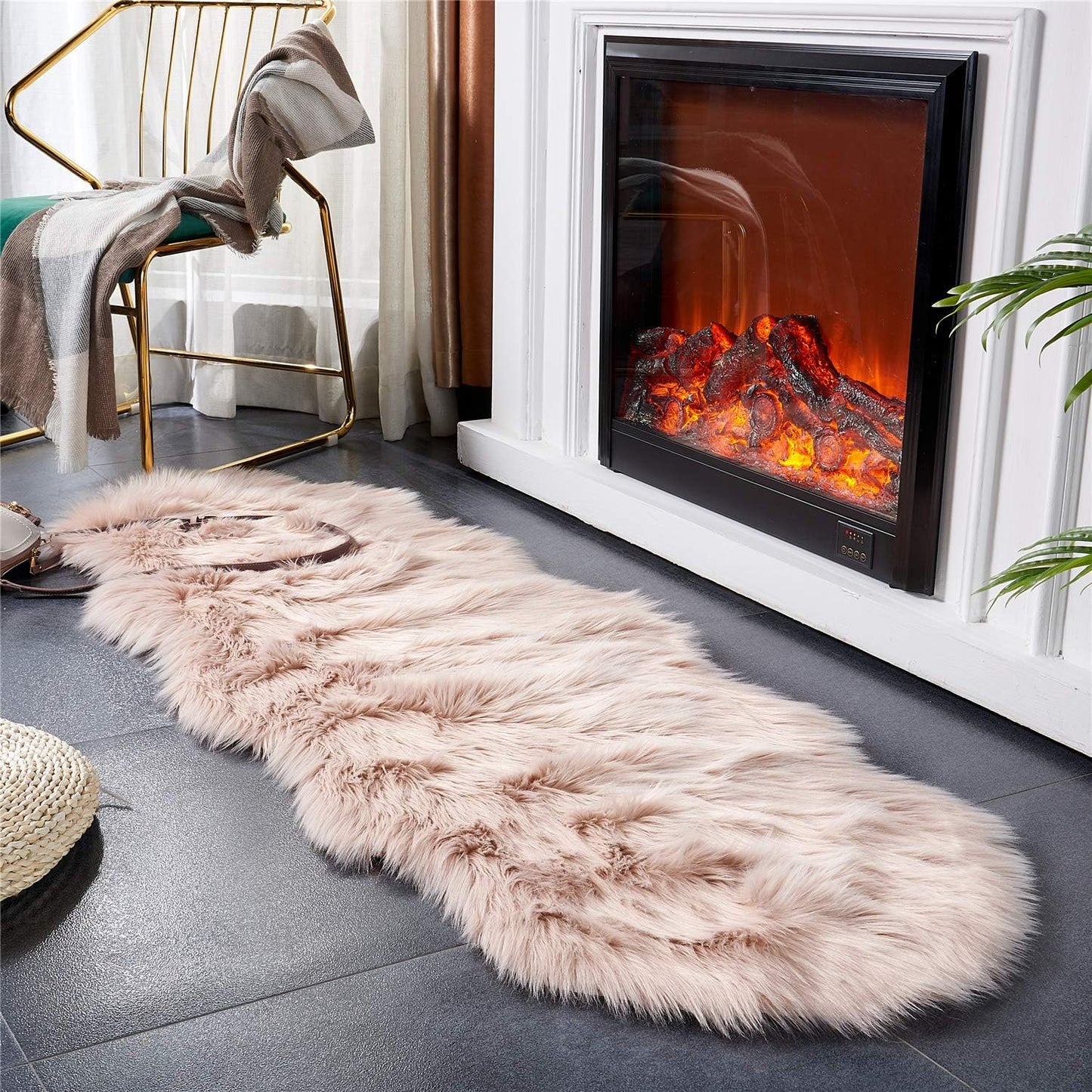 EasyJoy Ultra Soft Fluffy Shaggy Area Rug Faux Fur Rug Chair Cover Seat Pad Fuzzy Area Rug for Bedroom Floor Sofa Living Room (2 x 6 ft Sheepskin, Pink)