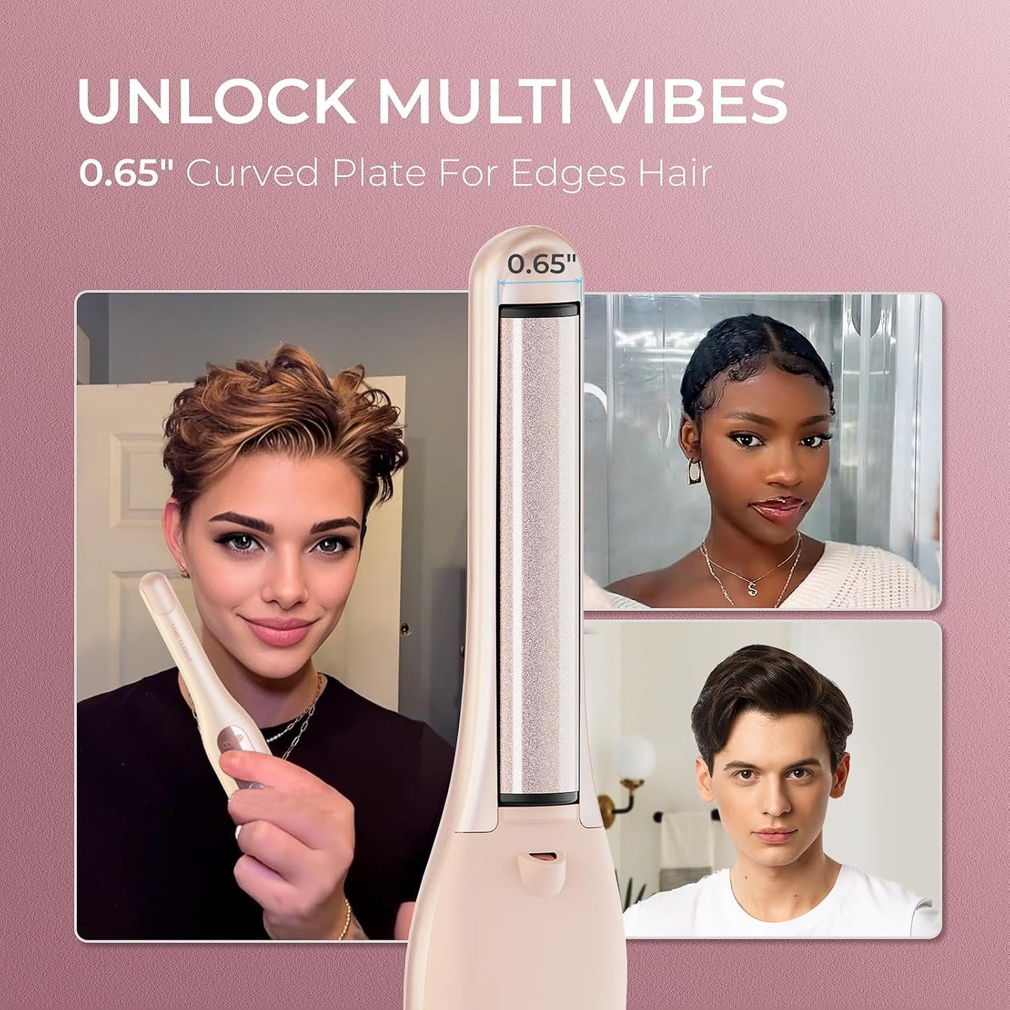 TYMO Mini Flat Iron for Short Hair, Portable Curling Iron for Travel, Hair Straightener and Curler 2 in 1, Small Pencil Flat Iron with Curved, Pink