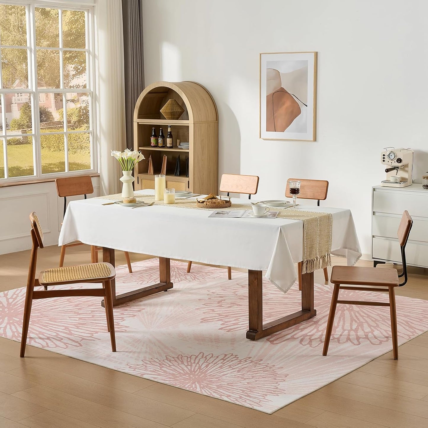 Pink Rugs for Bedroom Girls: 6x9 Modern Large Washable Soft Cute Boho Floral Pattern Area Rug Neutral Indoor Floor Non-Slip Carpet for Living Room Dining Nursery Kids Playroom Baby Room House Decor