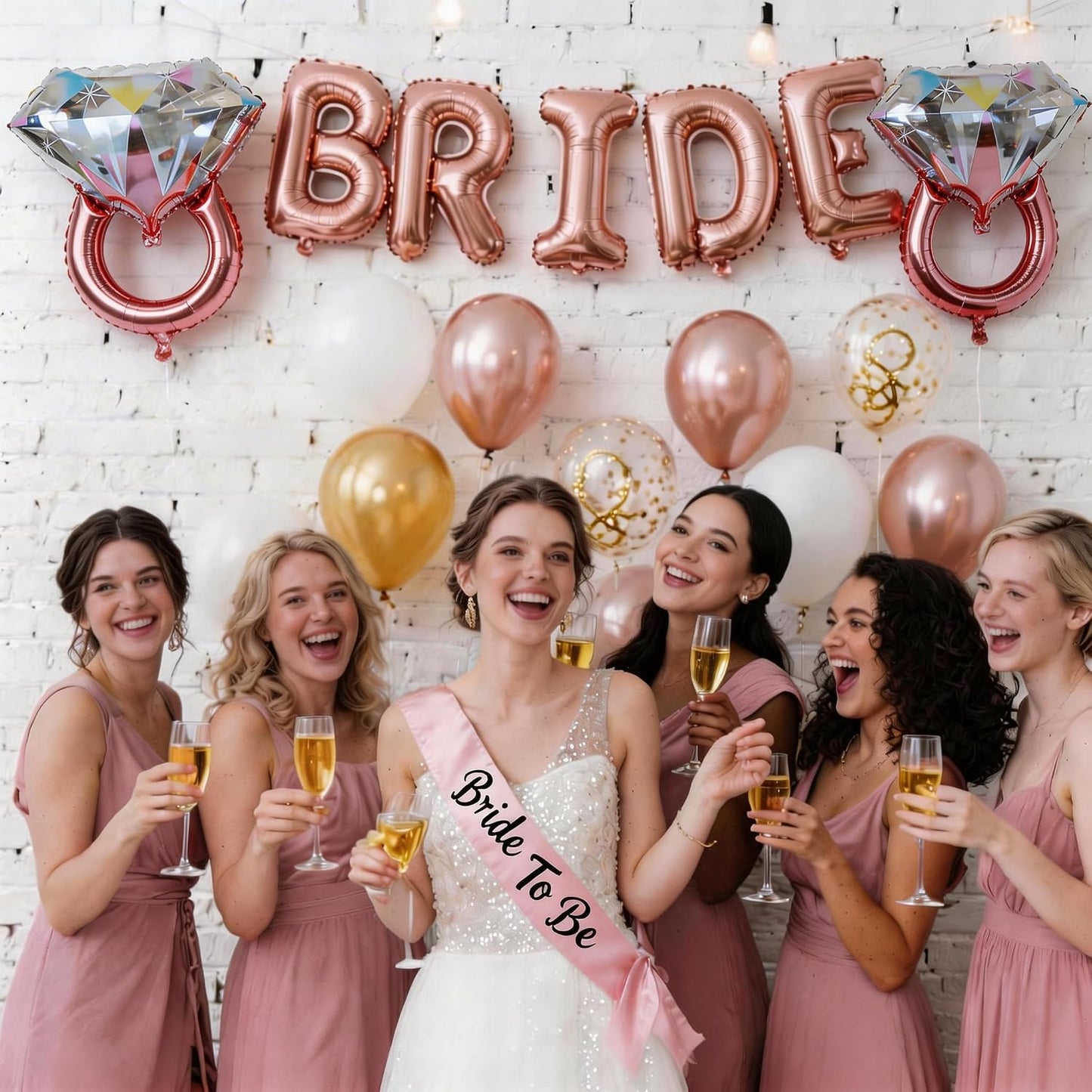 Rose Gold Diamond Ring Balloons 4 pcs,Foil Engagement Ring Balloon Bachelorette for Wedding Bridal Shower Party