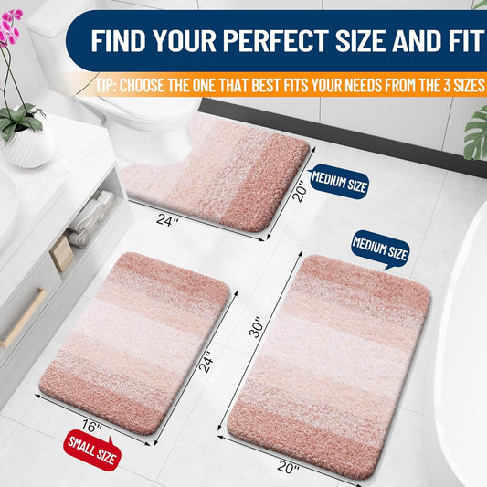 OLANLY Bathroom Rug Set 2 Piece, Soft Absorbent Microfiber Bath Mats and U-Shaped Contour Toilet Rug, Non-Slip, Machine Wash Dry, Plush Shaggy Bath Mats for Bathroom (24"x16"+24"x20", Peach)