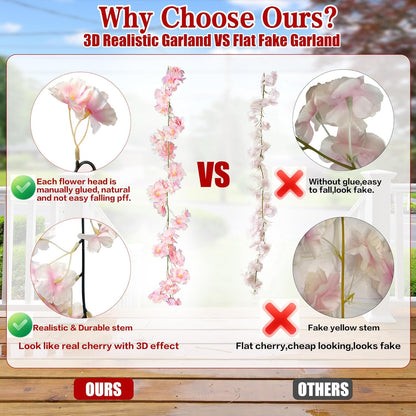 Sggvecsy Cherry Blossom Garland Artificial Cherry Flower Vines 2 Pack Hanging Silk Flowers Garland for Home Wedding Garden Party Arch Office Decor (Pink)