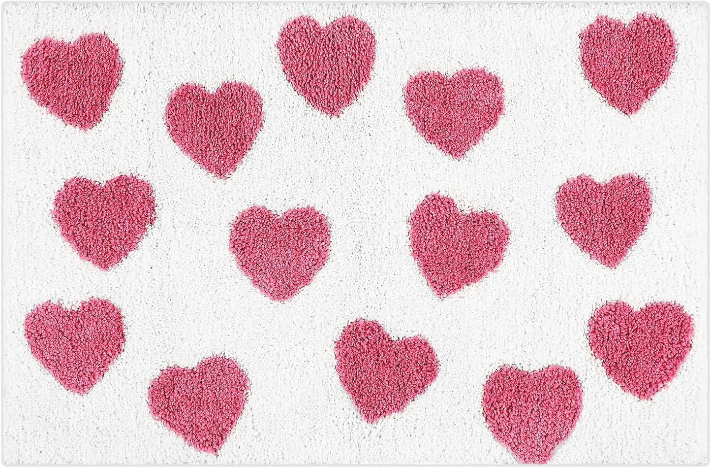 Tinideya Love Heart Bathroom Rug, Heart Patterns Tufted Bath Mat for Bathroom Decor, Love Bath Rugs for Absorbent Non-Slip Washable Rugs Home Bedroom Decor, 20 x 32 Inch(Pink)