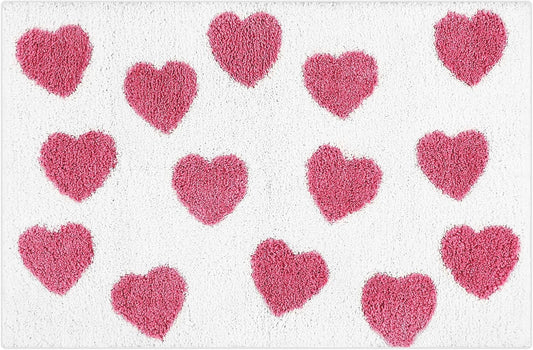 Tinideya Love Heart Bathroom Rug, Heart Patterns Tufted Bath Mat for Bathroom Decor, Love Bath Rugs for Absorbent Non-Slip Washable Rugs Home Bedroom Decor, 20 x 32 Inch(Pink)