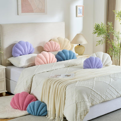 CANGHI Shell Pillow Seashell Decorative Pillow Light Pink Beachy Coastal Shell Shaped Throw Pillows 13x10 Inch Soft Ocean Beach Sea Shell Plush Pillows Cushion for Bed Couch Living Sofa Room Decor