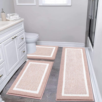Pauwer 3-Piece Bathroom Shower Rug Set with U-Shaped Contour Toilet Mat, Absorbent Microfiber Plush Bath Mats, Non-Slip, Machine Washable Shaggy Bathroom Floor Mats, Dusty Pink