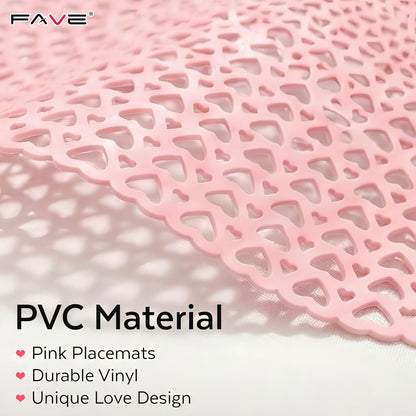 FAVE Pink Vinyl 6PC Round Placemats, Washable Table Mats for dinnner Party