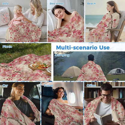 Cooling Blanket for Hot Sleepers, Peaches Branches Lightweight Breathable Summer Blanket, Farmhouse Spring Botanical Pink Flowers Double-Side Cool Throw Blankets for Sleeping Travel, 40"x60"
