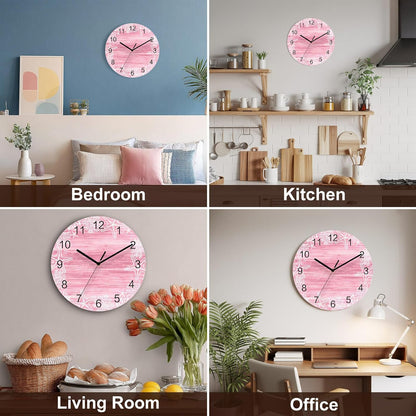 Ocean Wall Clock Battery Operated Non-Ticking 10" Round Wood Clocks, Starfish Seashell Coral Marine Life Pink Kitchen Wall Clock for School Bathroom Living Room Home Office Wall Decor