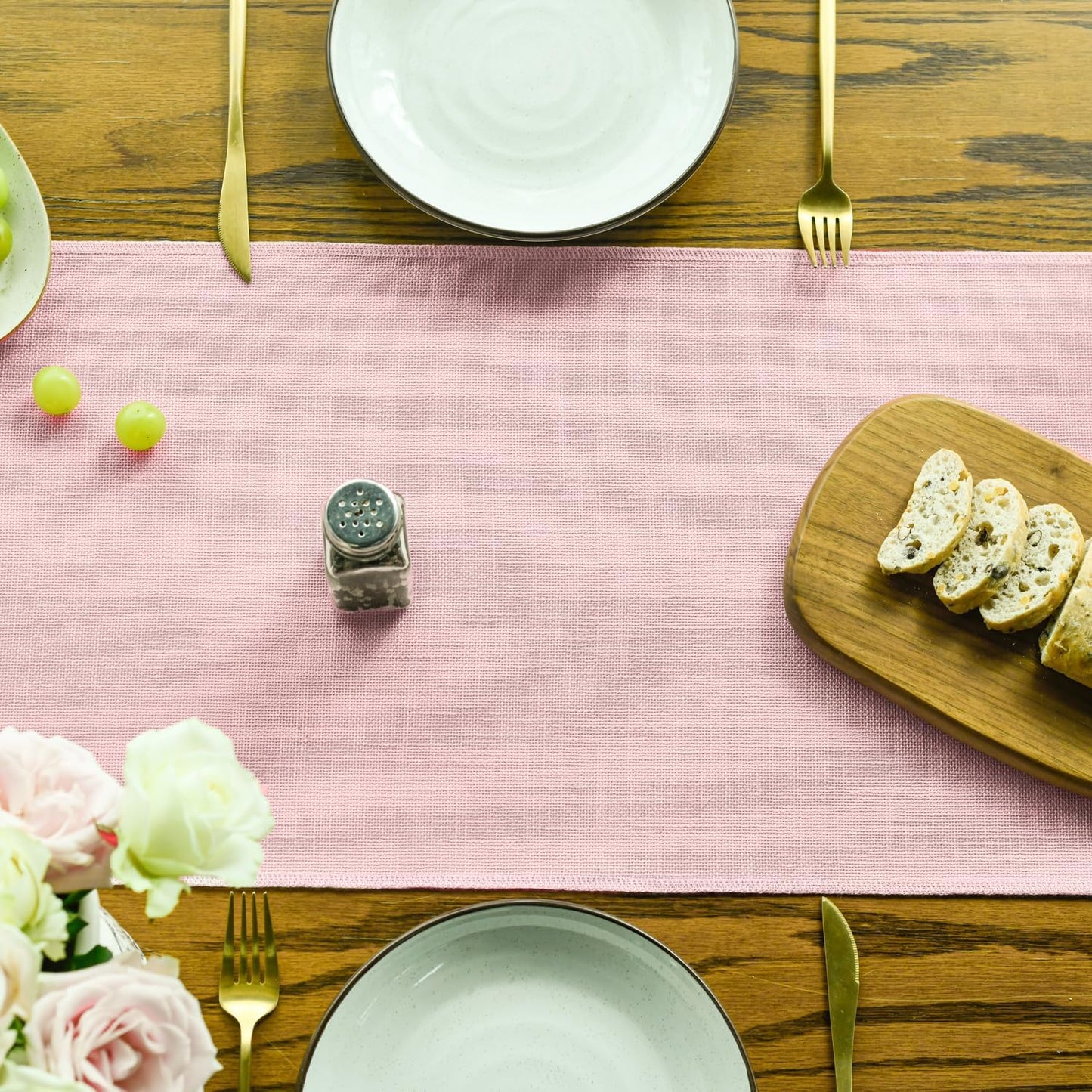 Artoid Mode Blush Pink Tassel Table Runner, Linen Blend Rustic Farmhouse Style Kitchen Table Decoration Holiday Wedding Party Dinning Decor 13x72 Inch