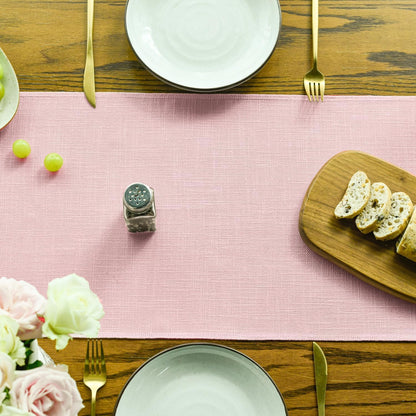 Artoid Mode Blush Pink Tassel Table Runner, Linen Blend Rustic Farmhouse Style Kitchen Table Decoration Holiday Wedding Party Dinning Decor 13x72 Inch