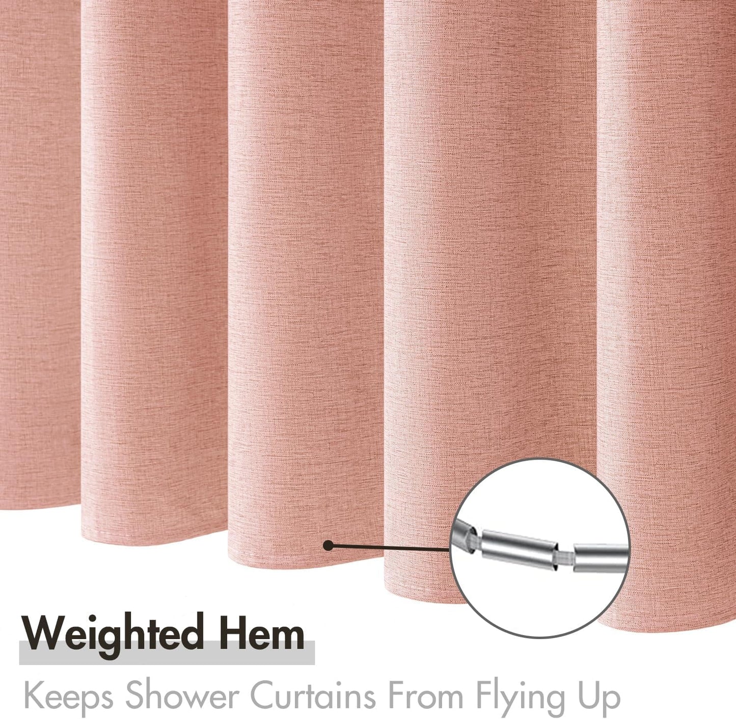 MIULEE Linen Shower Curtain with 12 Metal Hooks Modern Heavy Duty Washable Fabric Shower Curtain Set Waterproof Thick Cloth Shower Curtains for Bathroom Hotel Bathtub, W72*L72, Blush Pink