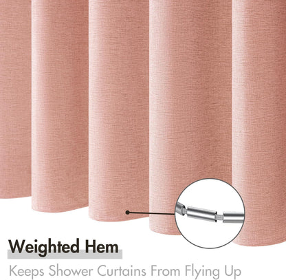 MIULEE Linen Shower Curtain with 12 Metal Hooks Modern Heavy Duty Washable Fabric Shower Curtain Set Waterproof Thick Cloth Shower Curtains for Bathroom Hotel Bathtub, W72*L72, Blush Pink