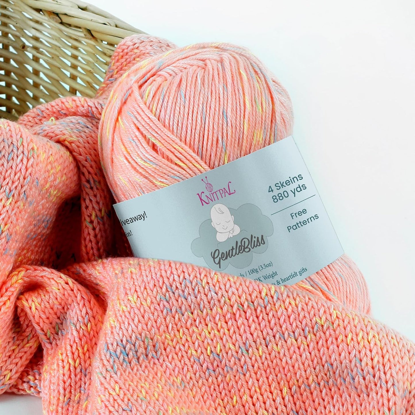 GentleBliss Soft Baby Yarn for Crocheting, 4 Skeins, 880Yds/400G, Free Patterns - Acrylic Baby Blanket Yarn for Knitting - Light Worsted 3 DK Weight - Peach Bananas