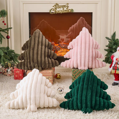 Lanpn Christmas Tree Pillows Set of 2, Christmas Decoration Wide Stripes Winter Throw Pillows Soft Cute 3D Shaped Xmas Tree Throw Cushion for Sofa Bedroom Xmas Decor (18x16 inch, Pink)