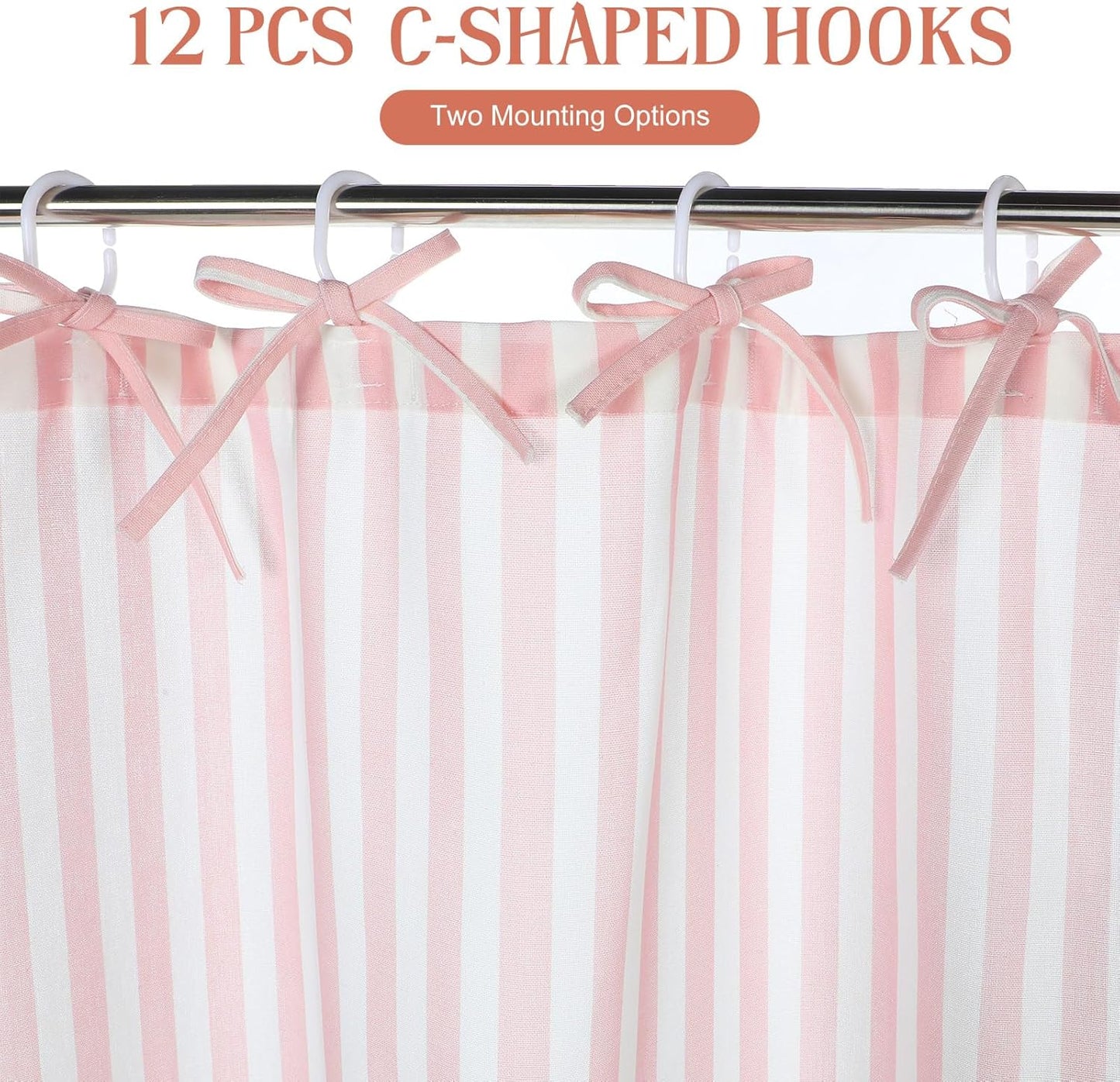 Gilprop Pink Striped Shower Curtain Set for Bathroom Boho Decor Fabric Shower Curtain with Bow Tie and Hooks, 71" x 71"