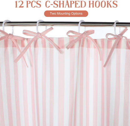 Gilprop Pink Striped Shower Curtain Set for Bathroom Boho Decor Fabric Shower Curtain with Bow Tie and Hooks, 71" x 71"