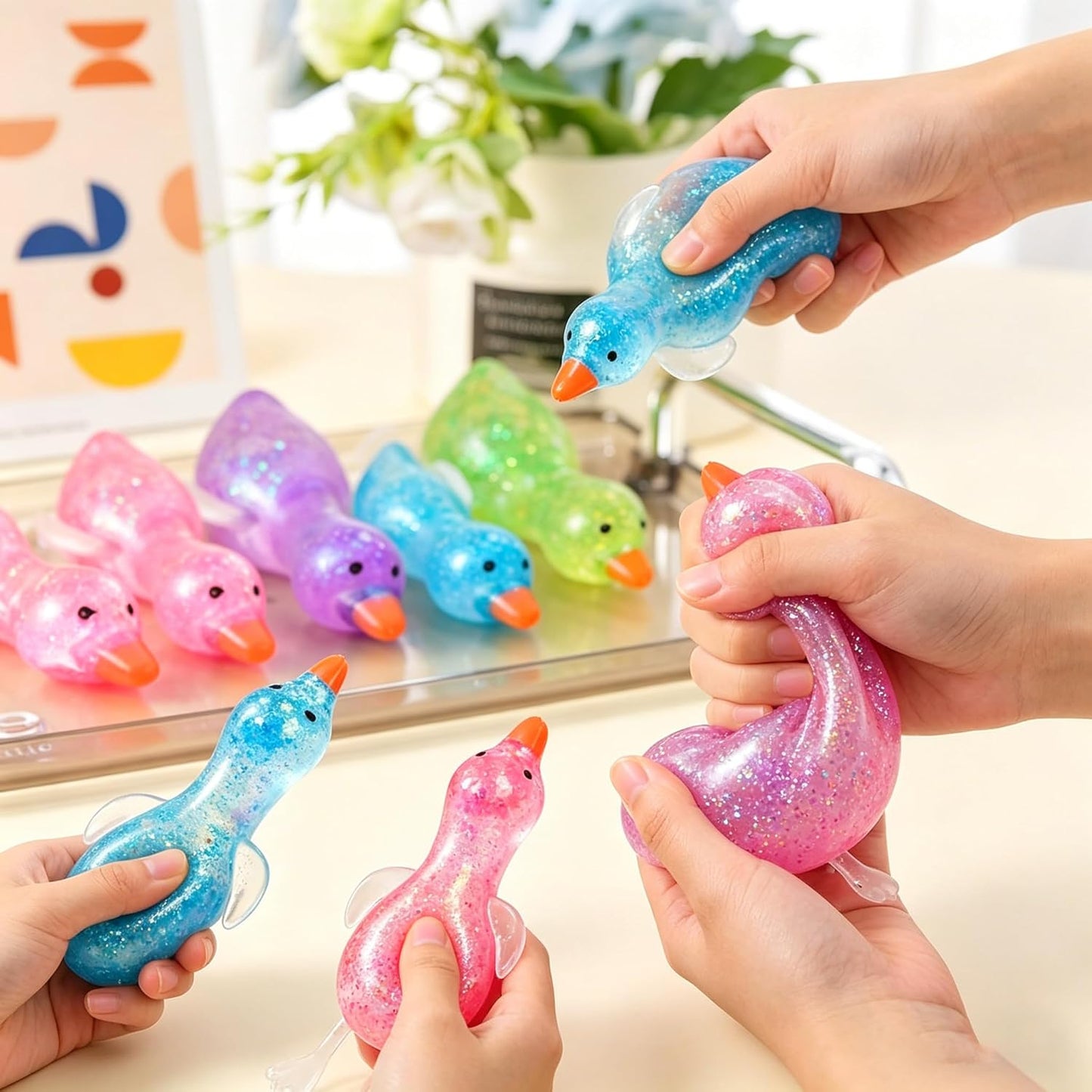 Cute Duck Squishy Sugar Stress Ball,Soft Duck Stress Relief Sugar Ball Toys and Moldable Slow Rise Relaxing Sensory Fidget Stress (Pink)