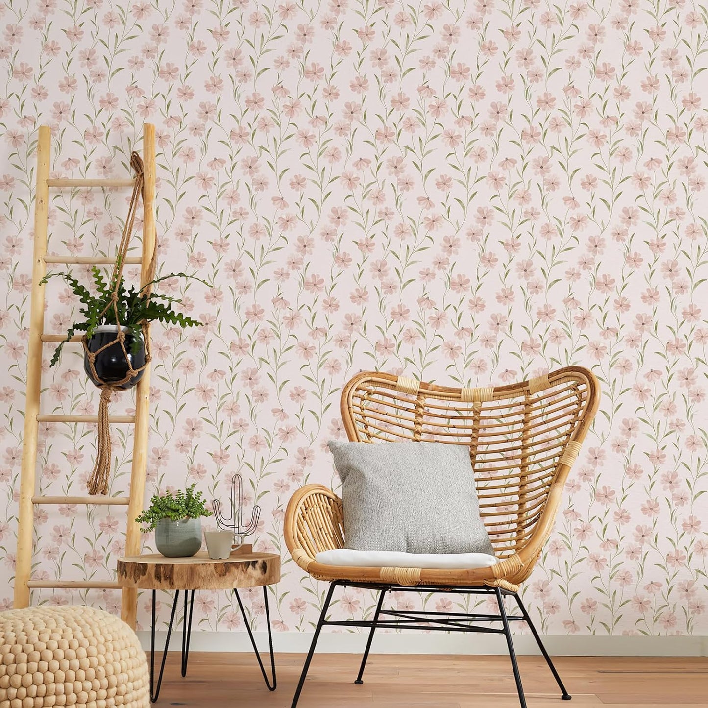 JiffDiff Floral Wallpaper Peel and Stick Pink Daisy Wall Paper Summer Flowers Nursey Room Self Adhesive Contact Paper Stick on Wall Decor for Bedroom Cabinets Bathroom(118" X 17.3", Pink Floral)
