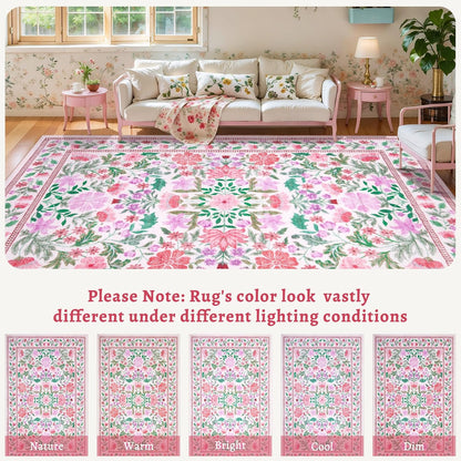 Ciicool 2x4 Small Rug for Entryway Runner Kitchen Washable Area Rugs Low Pile Soft Boho Non Slip Carpet for Entrance Hallway Laundry Bedroom Pink Floral Carpets