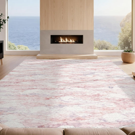 Design&I 8'x10' Smooth Finish Abstract Abstract Foldable Mat, Blush Pink Snag-Free Chair-Friendly Large Carpet for Dining Room, Large Office, Lounge | 2110772