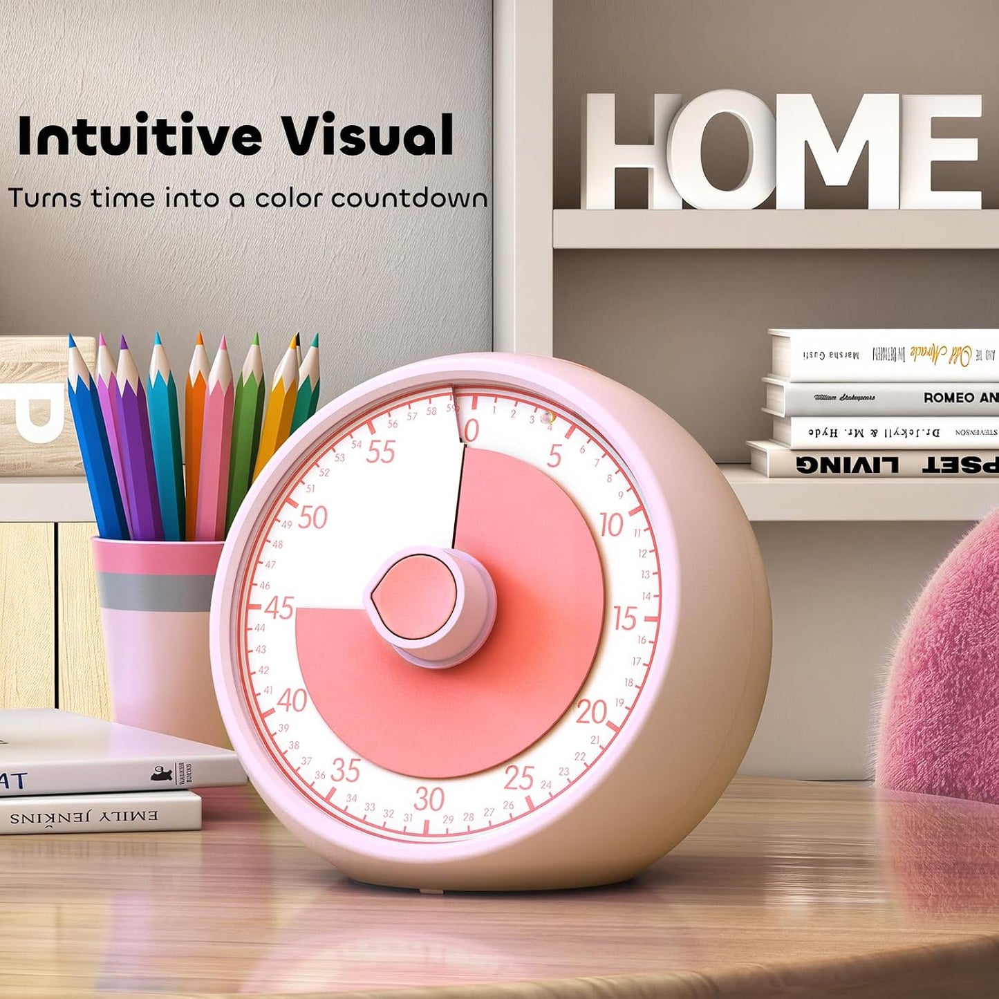 Visual Timer for Kids 60-Minute Countdown Timer with Optional Alarm, Focus Tool for ADHD & Autism, Time Management for Homework, Chores, Office, Kitchen, Teaching & Study Routines (Pink)