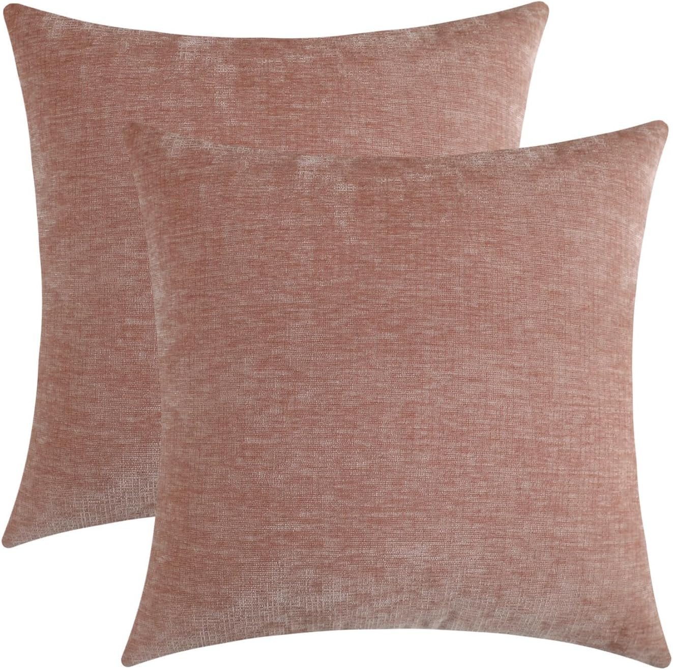 Blush Pink Chenille Decorative Couch Throw Pillow Covers, Soft Cushion Cases for Home Livingroom Sofa Décor, Pack of 2, 18 x 18 Inches