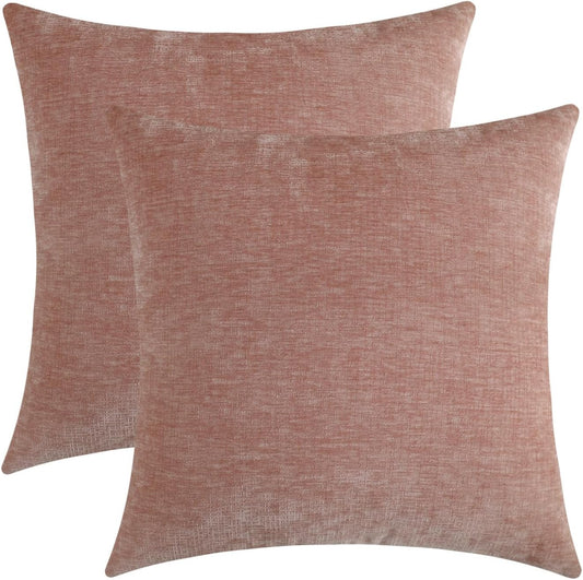 Blush Pink Chenille Decorative Couch Throw Pillow Covers, Soft Cushion Cases for Home Livingroom Sofa Décor, Pack of 2, 18 x 18 Inches