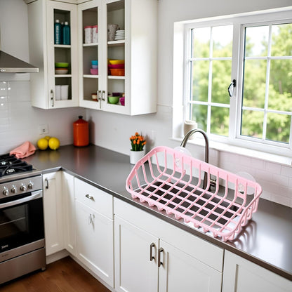 Pink Multifunctional Drain Rack, Hanging Storage Rack Drain Rack Sink Shelf Suction Cup Dishwashing Soap Sponge Holder for Kitchen Accessories