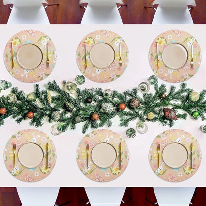 Easter Eggs Pattern Peach Round Placemats Set of 6 Washable Place Mats Heat Resistant Non-Slip Table Mats for Dining Table Decor