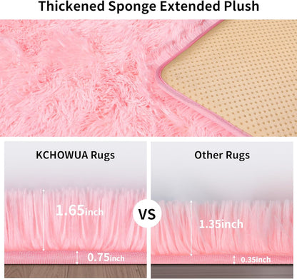 KICHOWUA Thick Area Rug 5x7 Pink Fluffy Shag – Ultra Soft Plush Fuzzy Washable Thickened Non-Slip Fuzzy Carpet for Girls Bedroom Living Room, Modern Furry Shaggy Rug for Kids Nursery Boys Dorm Room