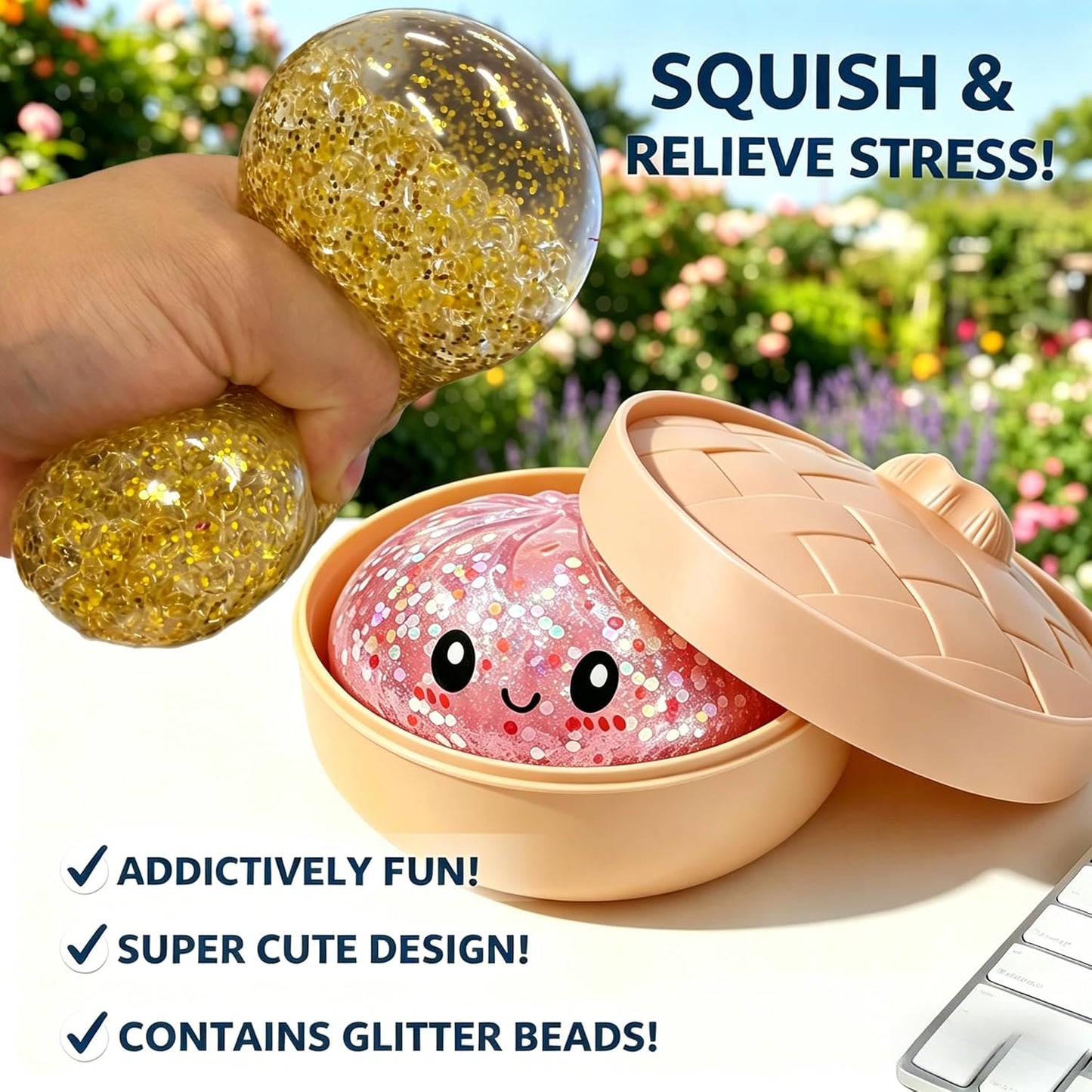Mystery Glitter Dumpling Squishies Box, Soft Squeeze Slow Rising Decompression Sensory Glitter Dumpling Squishies Toys for Anxiety Relief Fidget.(Pink Glitter)