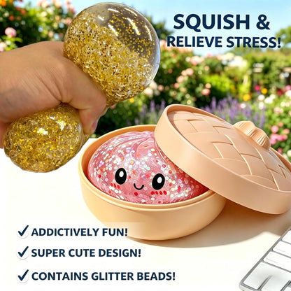 Mystery Glitter Dumpling Squishies Box, Soft Squeeze Slow Rising Decompression Sensory Glitter Dumpling Squishies Toys for Anxiety Relief Fidget.(Pink Glitter)