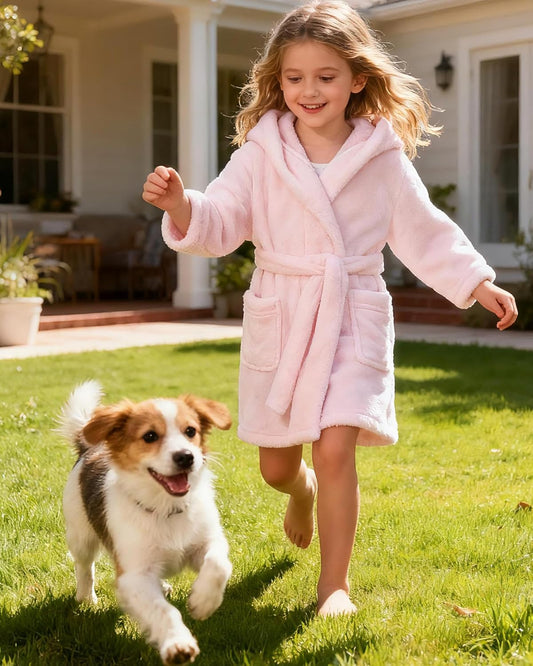 Girls Fleece Hooded Robes, Warm Printed Bath Robe for Kids Soft Fuzzy Bathrobe for Gifts