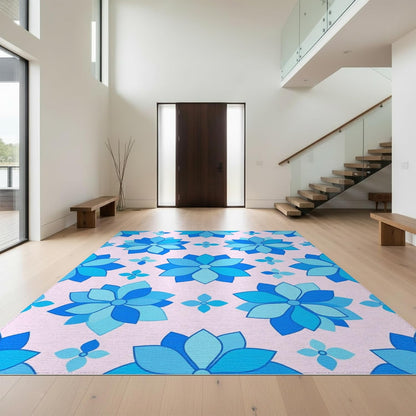 Design&I 4'x6' Smooth Finish Modern Floral Washable Mat, Light Blue for Dorm Room, Small Living Room, Apartment, Flatweave & Snag-Free Daily Traffic Ready Throw Rug | 2298680