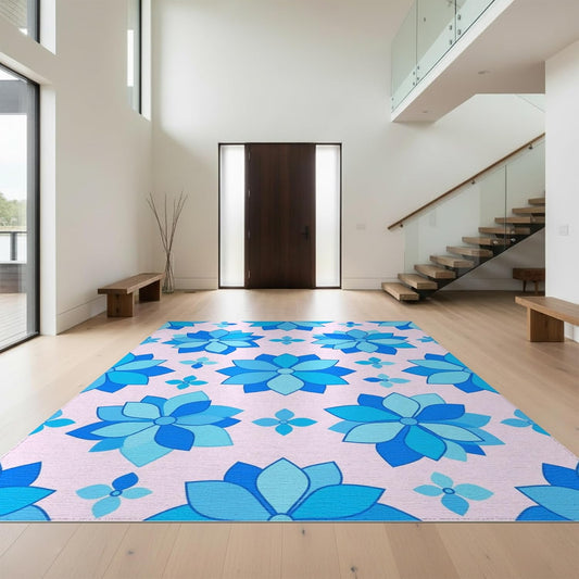 Design&I 4'x6' Smooth Finish Modern Floral Washable Mat, Light Blue for Dorm Room, Small Living Room, Apartment, Flatweave & Snag-Free Daily Traffic Ready Throw Rug | 2298680