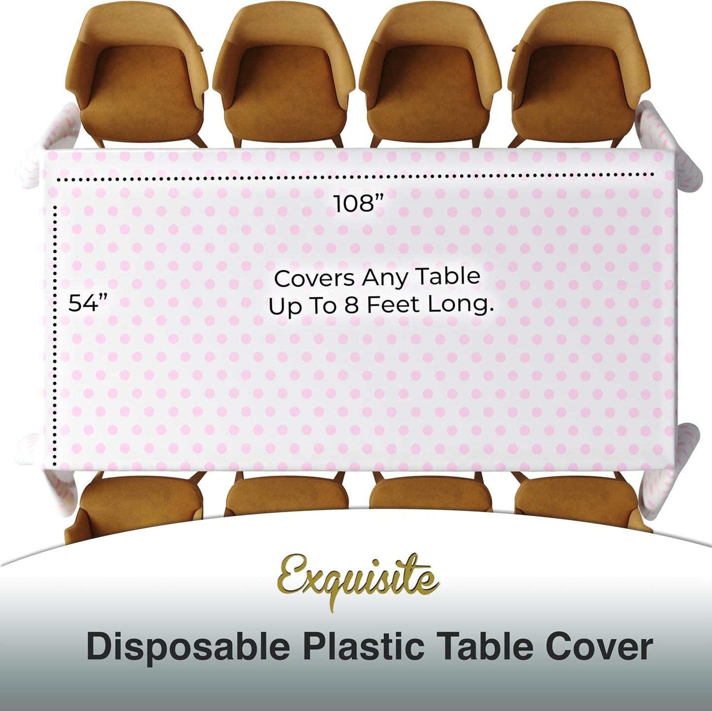 Exquisite Pink Polka Dot Tablecloth Plastic 6-Pack Disposable Rectangle Tablecloths 54" x 108" Pink Polka Dot Table Cloth Rectangle Table Covers Plastic Tablecloth for Party Decorations