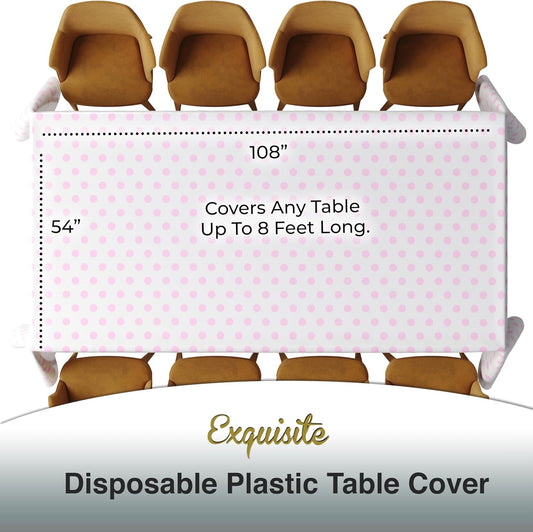Exquisite Pink Polka Dot Tablecloth Plastic 6-Pack Disposable Rectangle Tablecloths 54" x 108" Pink Polka Dot Table Cloth Rectangle Table Covers Plastic Tablecloth for Party Decorations
