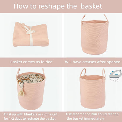 XUANGUO Cotton Rope Laundry Basket Hamper for Clothes Woven Storage Basket for Living Room Bedroom Boho Tall Rope Baskets for Blanket Toys Pillow Towels Baby Nursery Hamper Bin coral pink