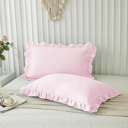 Microfiber Ruffle Pillow Shams Standard Size Set of 2, 20X26 - Solid Ruffled Fringe Design Pillow Cases Soft & Breathable - Unique Collection Decorative Pillow Covers 20X26 - Baby Pink
