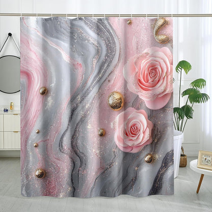 Peach Marble Shower Curtain, Luxury Abstract Modern Shower Curtains for Bathroom, 3D Contemporary Print Bath Decor Accessories Set -62 * 72