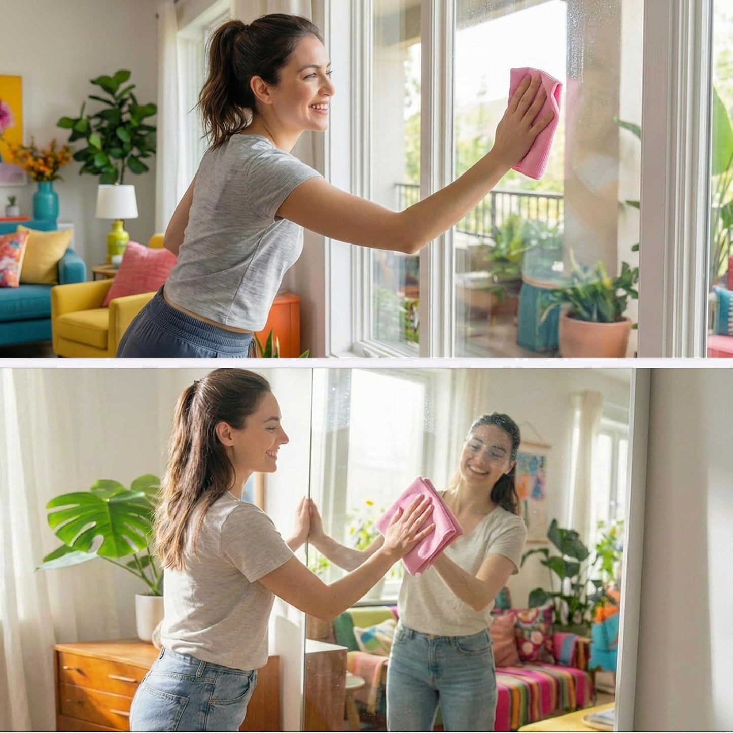 Microfiber Cleaning Cloth Roll 20 Sheets 11" x 10" Tear Away Microfiber Towel Roll Reusable Paper Towels Washable Ultra Absorbent Lint-Free Cleaning Cloths for Kitchen, Car and Home Use, Pink