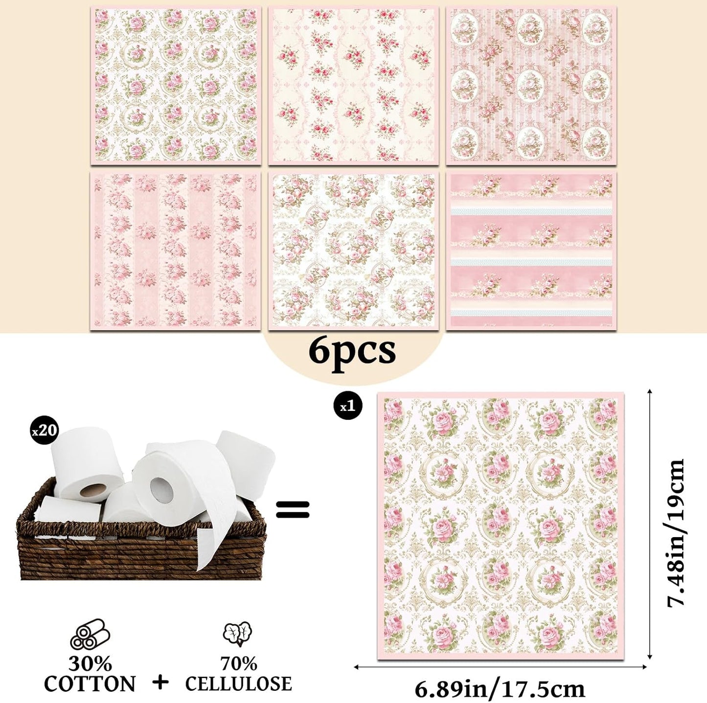 Pink Floral Swedish Dishcloths for Kitchen, 6 Pack Reusable Flower Swedish Dish Cloths, Absorbent Fast Drying Sponge Paper Towels for Cooking Cleaning Home Decoration Housewarming Gifts