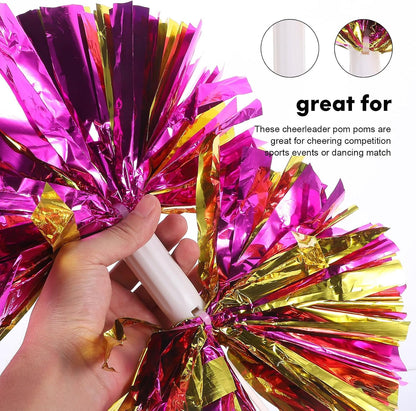 NOLITOY 2pcs Cheer Pom Poms for Sports Reusable Handheld Cheerleading Props Lightweight 100g Metallic Pink Gold Suitable for Dance and Cheering Squad