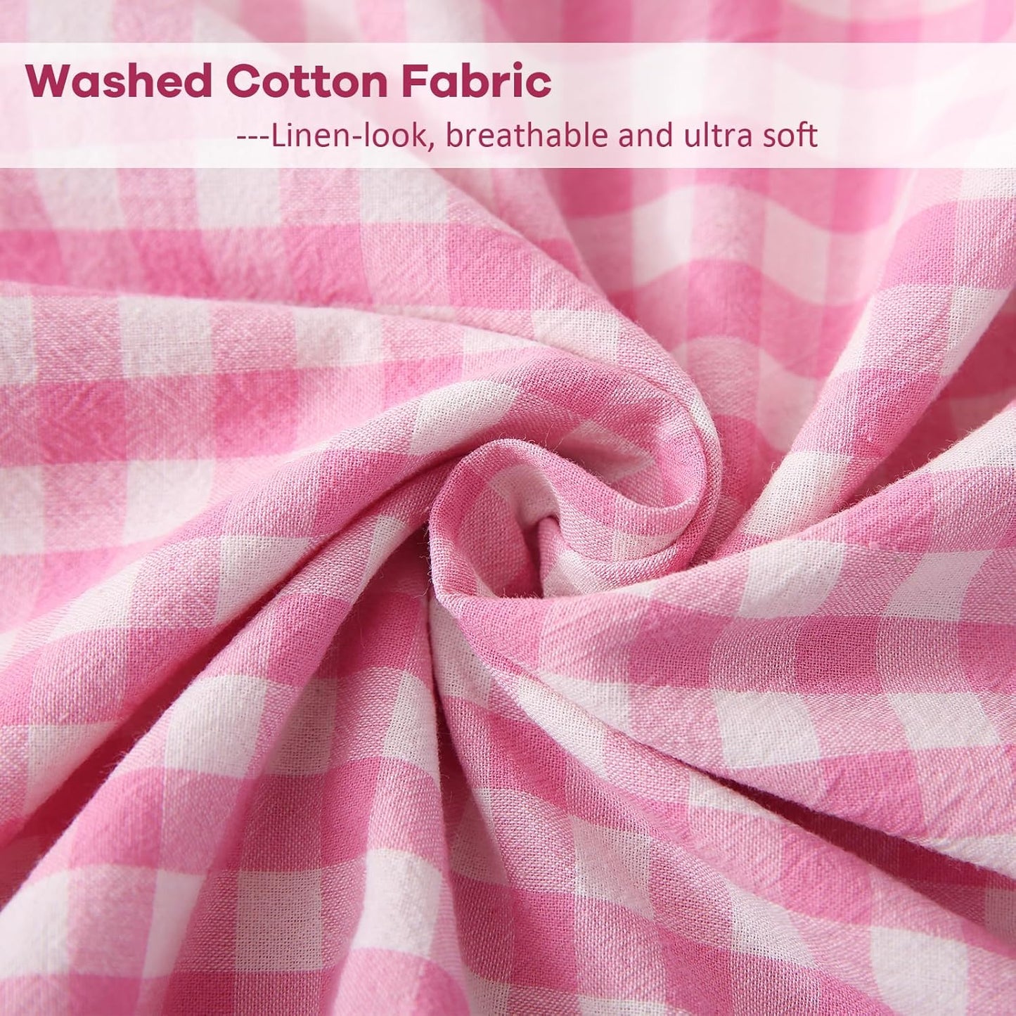 2 Pack Pink White Plaid Ruffle Gingham Throw Lumbar Pillow Shams, 100% Washed Cotton Girly Farmhouse Decorative Checkered Pillow Covers Zipper Closure - 20''x12''