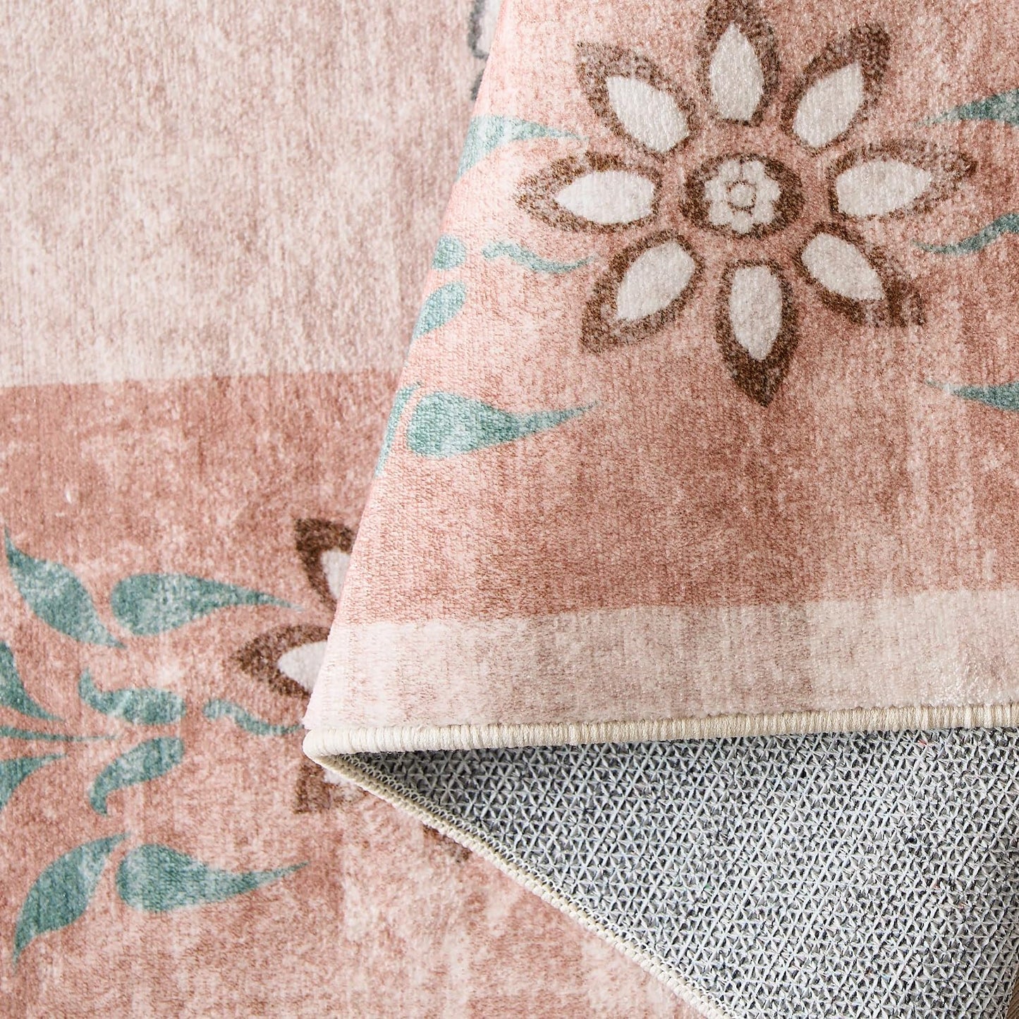 jinchan Runner Rug 2x5 Kitchen Washable Rug, Vintage Floral Carpet Hallway Mat with Non Slip, Runner Rugs Low-Pile Carpet for Bedroom Bathroom Laundry Room Living Room (Dusty Pink)