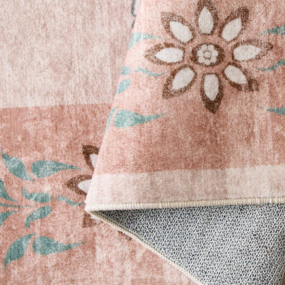 jinchan Runner Rug 2x5 Kitchen Washable Rug, Vintage Floral Carpet Hallway Mat with Non Slip, Runner Rugs Low-Pile Carpet for Bedroom Bathroom Laundry Room Living Room (Dusty Pink)