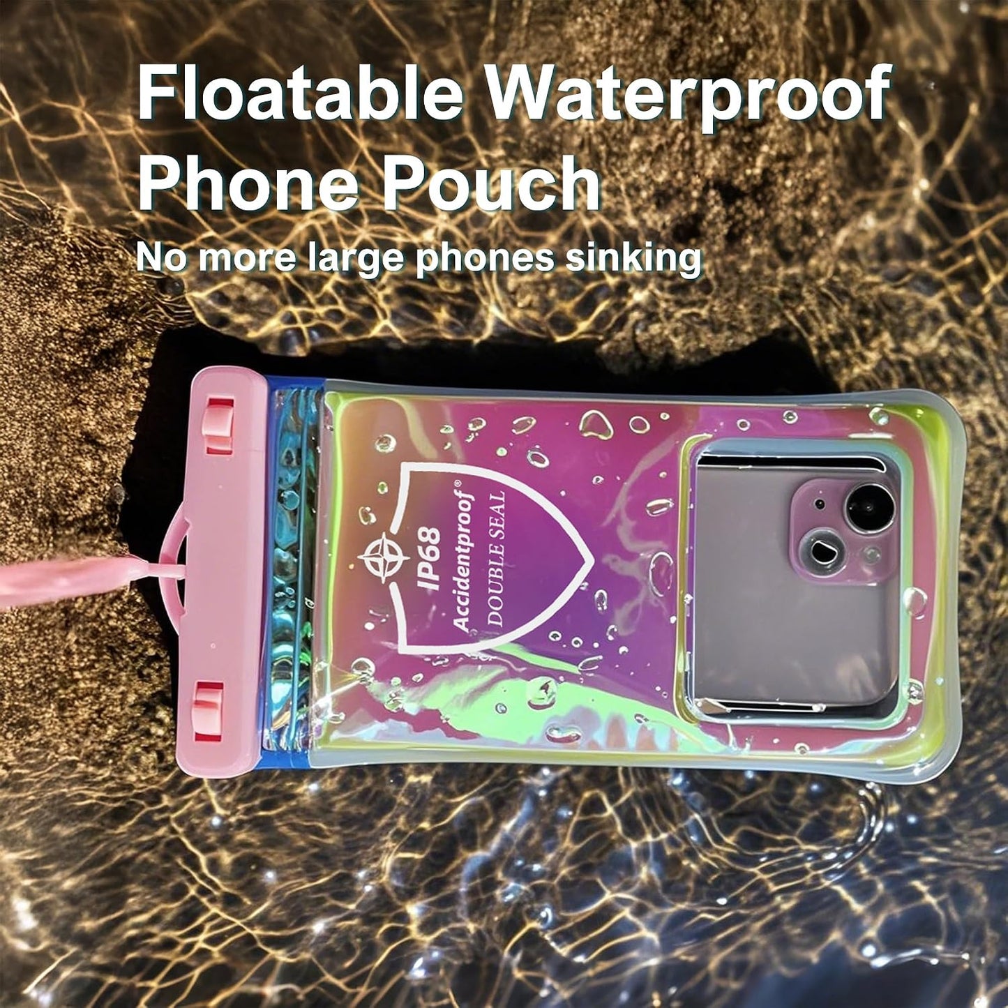 AiRunTech XL Waterproof Phone Pouch,Double Seal Floating Phone Case for Swimming Kayak Paddle Board,Protector iPhone 17 16 15 14 13, River Lake Canoe Boating Beach Accessories(Iridescent Pink+Black)